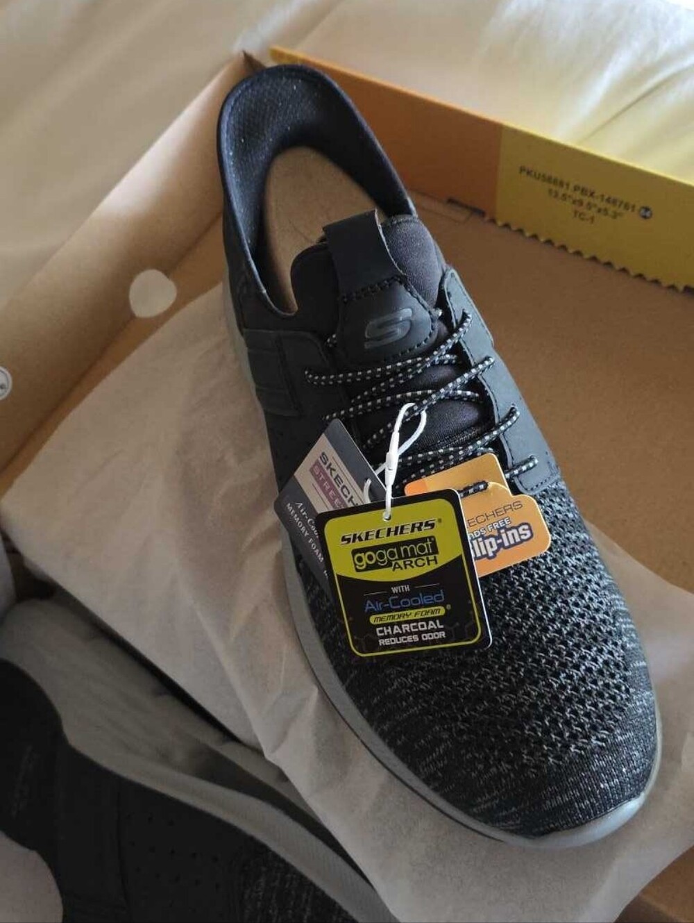 Skechers Men’s Charcoal and Black Knit Slip-On Sneaker